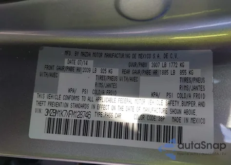 2015 Mazda Mazda3 I Sport from USA, damaged, VIN 3MZBM1K7XFM128746